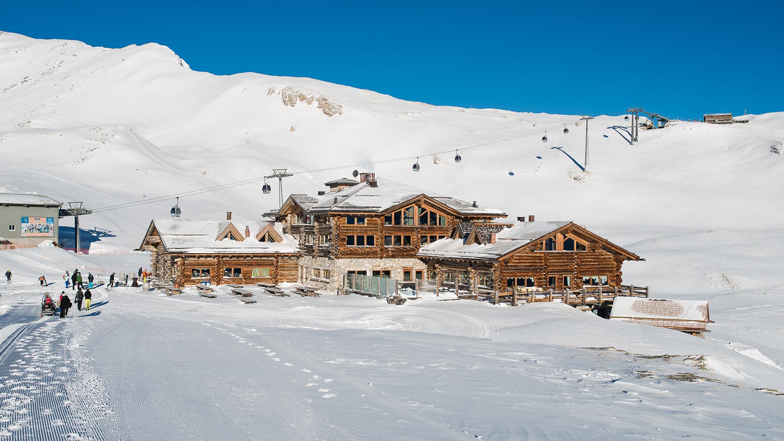 Outside of the moutain lodge during the winter at Santa Caterina Valfurva in the heart of the Stelvio National Park