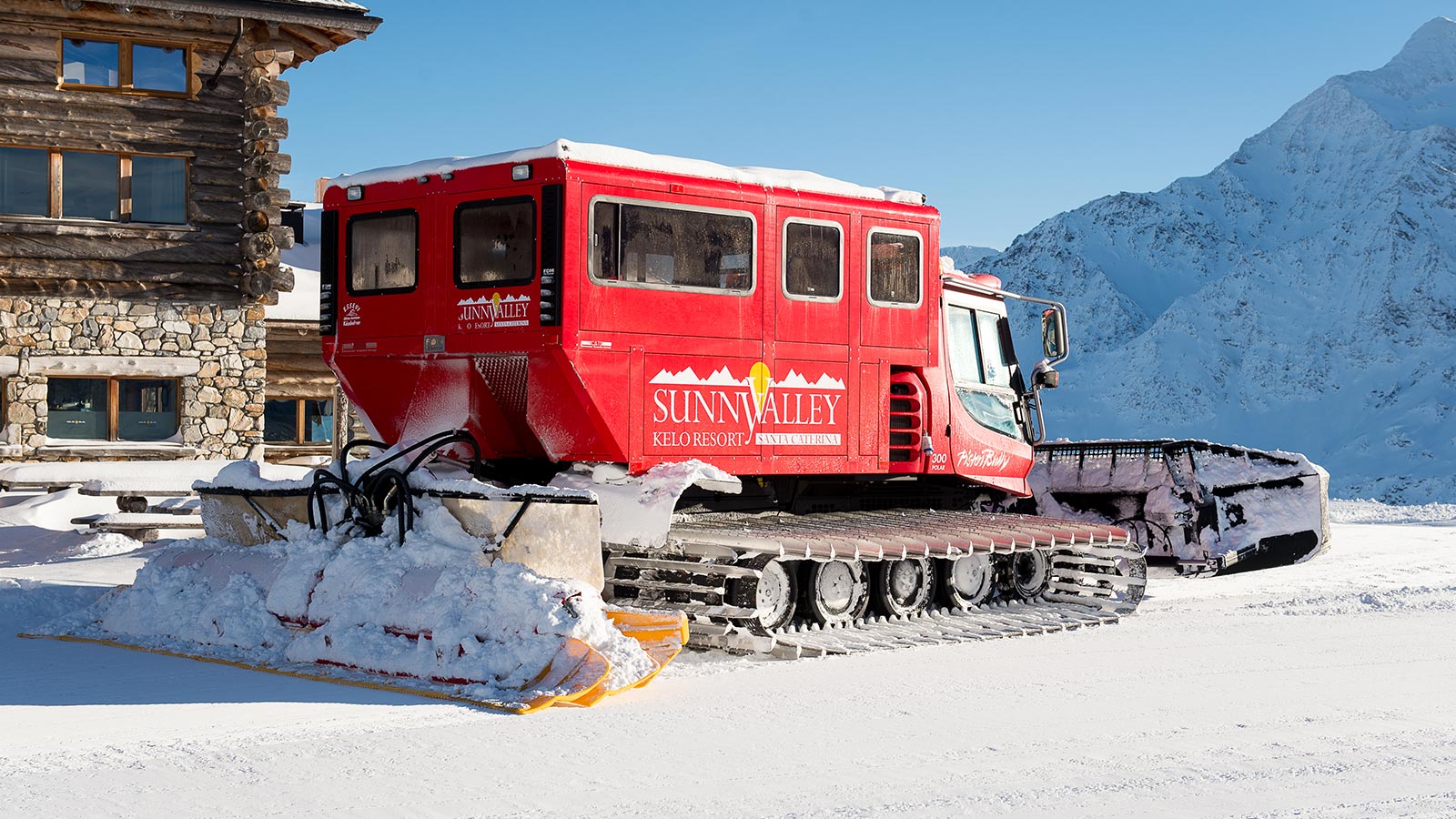Snowcat parked outside the Sunny Valley in the heart of Stelvio National Park